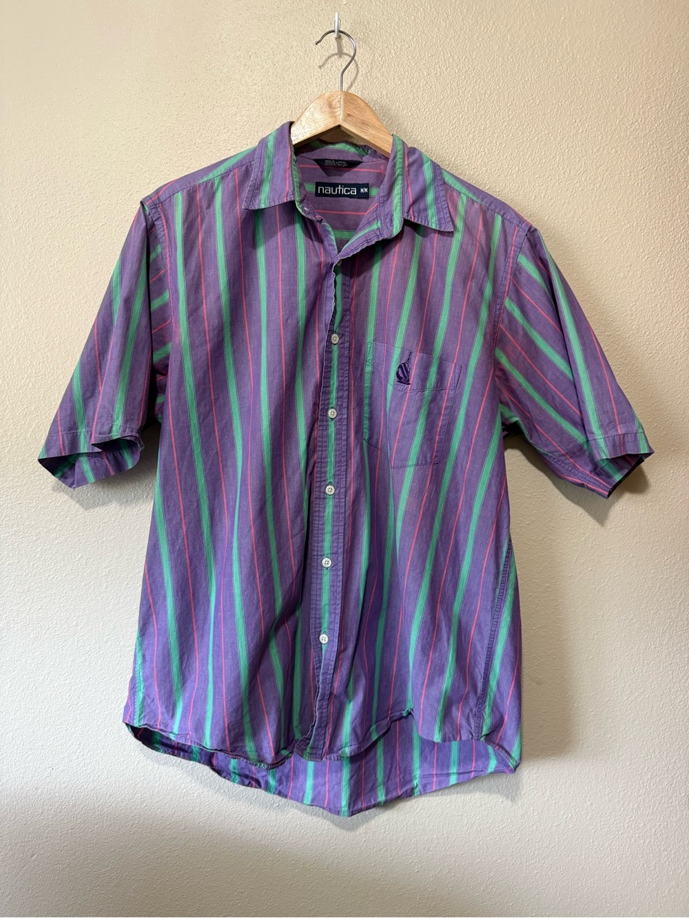 Nautica Purple & Green Striped Short-Sleeve Button-Up Shirt